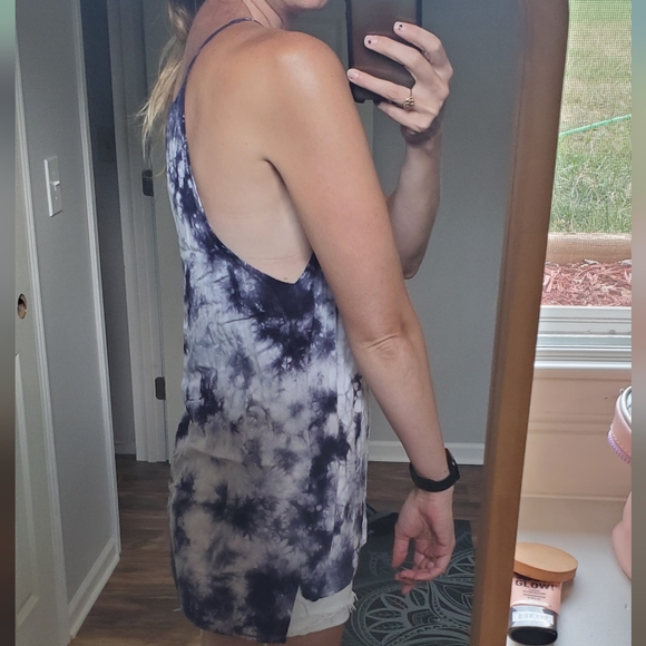 COTTON ON BLUE/PURPLE TIE DYE HIGH NECK FLOWY TANK TOP - Picture 9 of 9